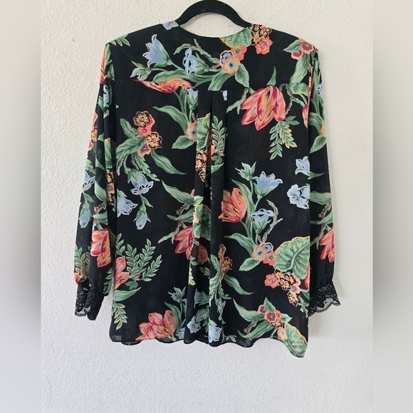 Vintage Natori Padded Blouse Women M Floral Colorful Print Lace Fairy Grunge - Picture 13 of 13